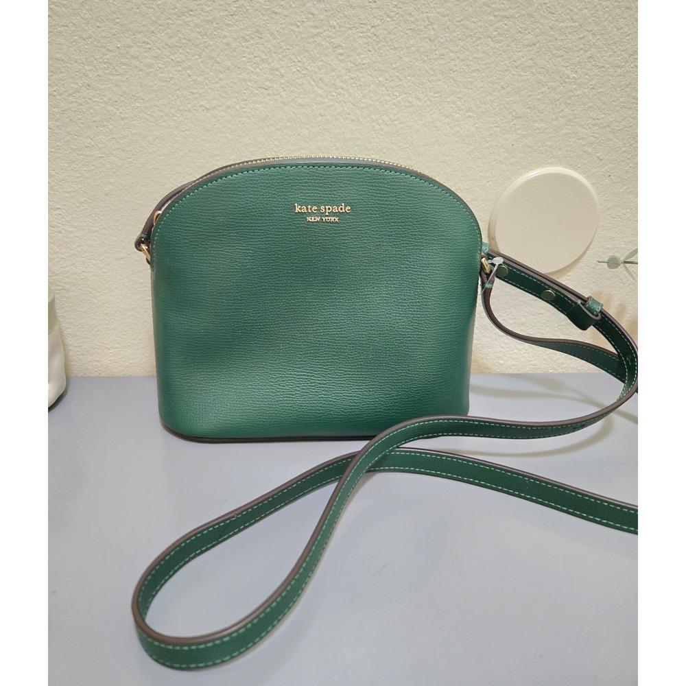 Kate Spade Leather Crossbody Bag- Small Dome Green And Gold Accents